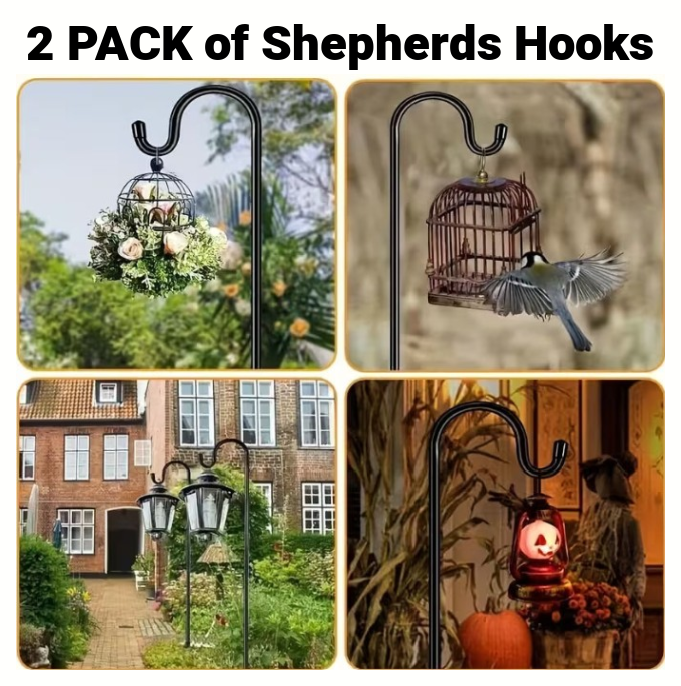 2 Pack! Metal Shepherds Hooks - 47" for Solar Lights, Chimes, Bird Feeders