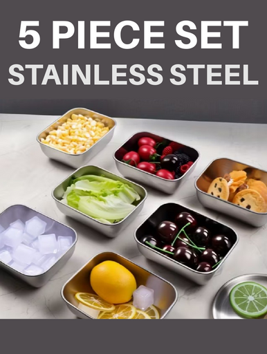 5pc Set of Stainless Steel Dishes SMALL 5"x4" (A-1-3)