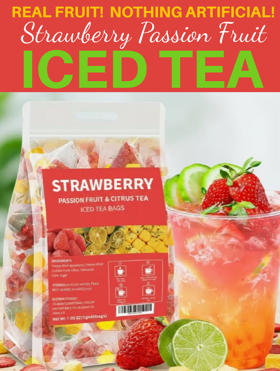 40pc Strawberry & Passion Fruit Iced Tea + Sugar (A-2-4)