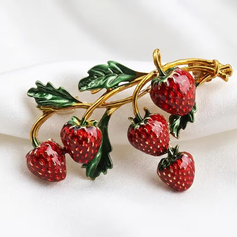Strawberry Vine Brooch Pin 2.25"