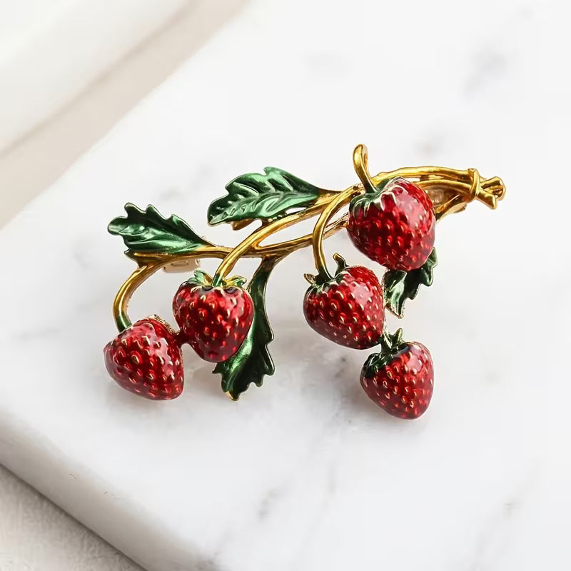 Strawberry Vine Brooch Pin 2.25"