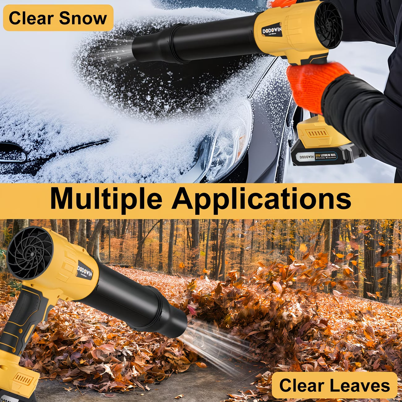 Turbo Blower Electric Cordless Blower WITH NOZZLE Yellow - Leaves, Sawdust, Dirt, Seeds