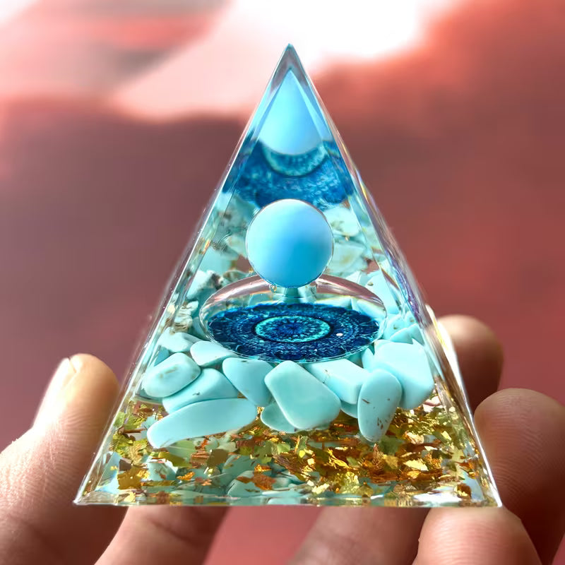 Turquoise Orgone Pyramid Feng Shui Calm Energy & Throat Chakra, Balancing