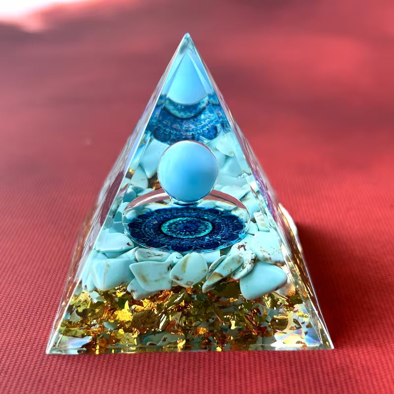 Turquoise Orgone Pyramid Feng Shui Calm Energy & Throat Chakra, Balancing