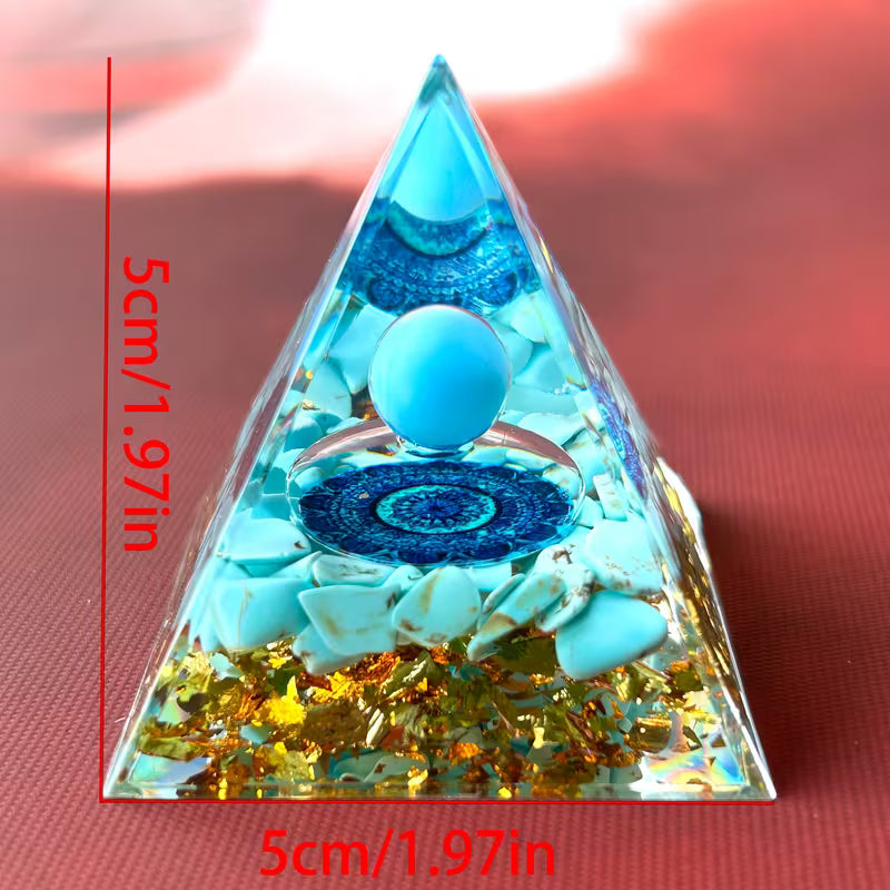 Turquoise Orgone Pyramid Feng Shui Calm Energy & Throat Chakra, Balancing