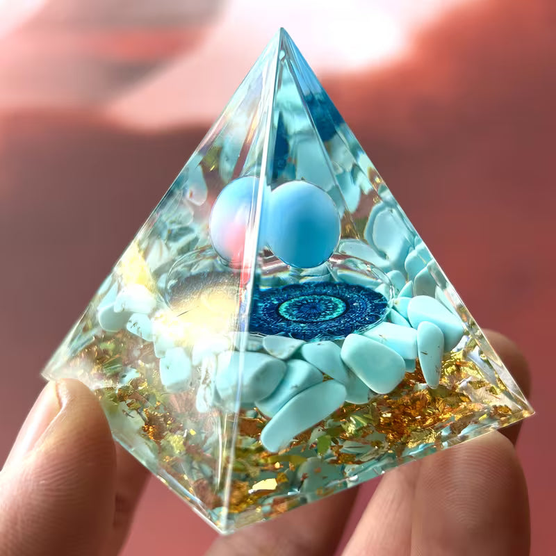 Turquoise Orgone Pyramid Feng Shui Calm Energy & Throat Chakra, Balancing