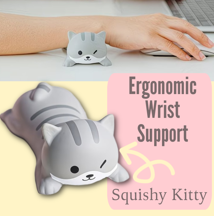 SQUISHY KITTY Ergonomic Wrist Support for Computers / Typing - Carpal Tunnel / Arthritis