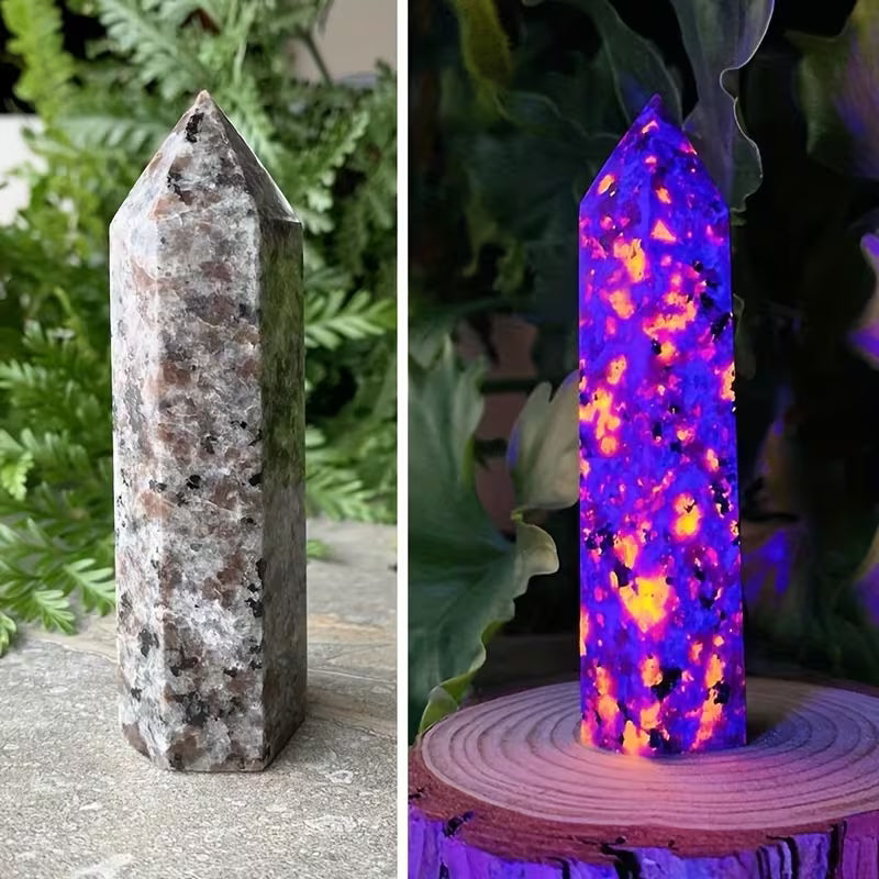 Yooperlite Fluorescent Sodalite Crystal Tower: Anxiety, Insomnia, Meditation, Shadow Work 3"
