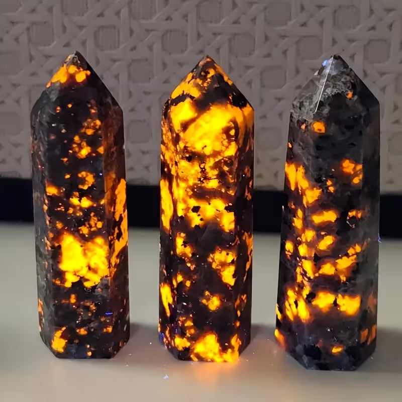 Yooperlite Fluorescent Sodalite Crystal Tower: Anxiety, Insomnia, Meditation, Shadow Work 3"