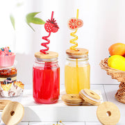 10 Pack Mason Jar NATURAL BAMBOO LIDS with Straw Hole - Convert Jars to Drinking Glasses!