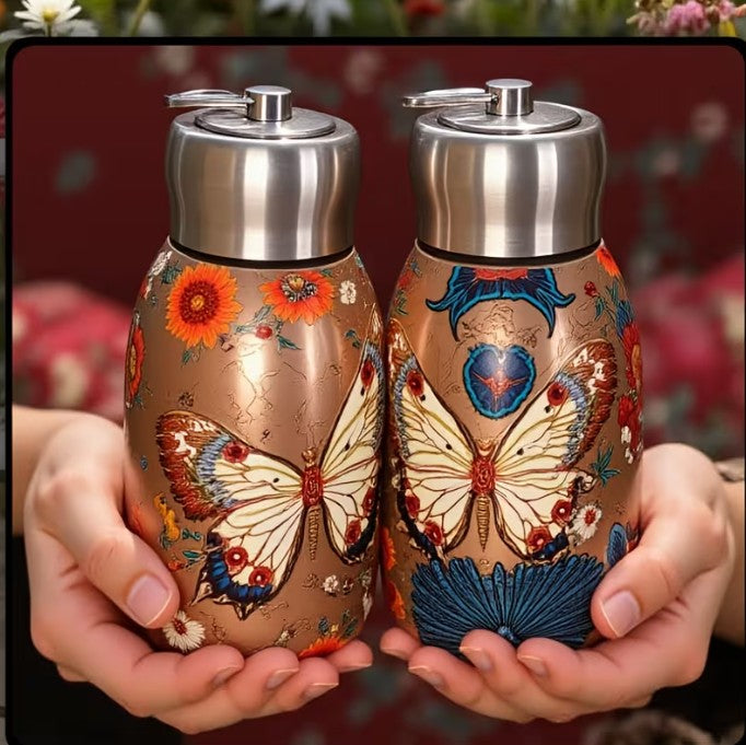Stunning Butterfly Insulated Chubby Travel Water Bottle STAINLESS STEEL