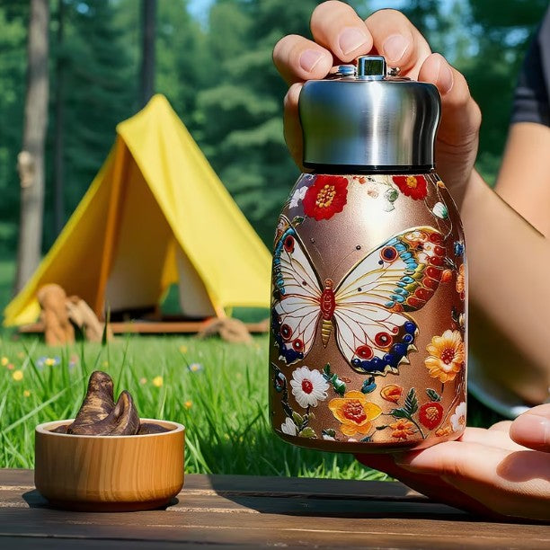 Stunning Butterfly Insulated Chubby Travel Water Bottle STAINLESS STEEL 10oz