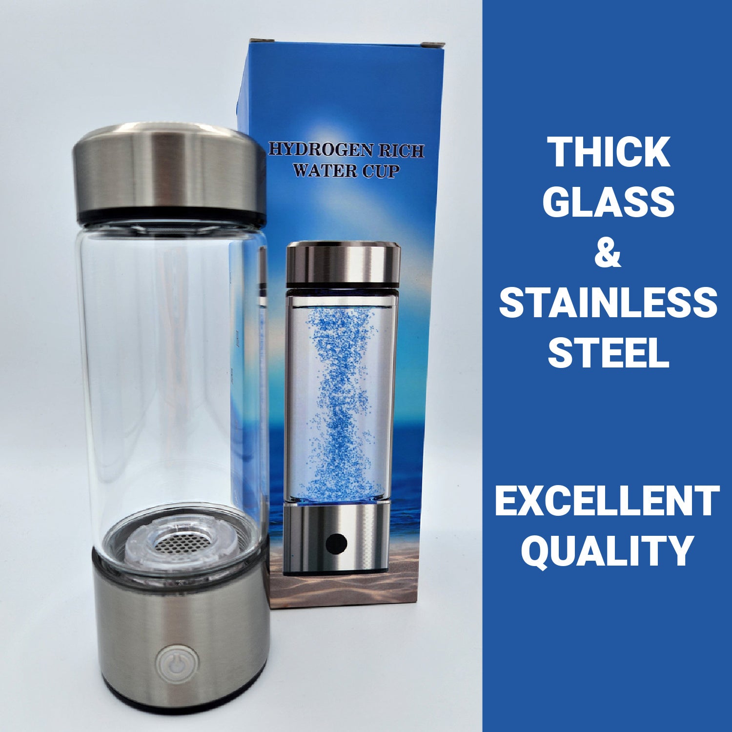 Hydrogen Water Bottle SPE/PEM Hydrolysis - Ready in 3 Minutes! Stainless Steel