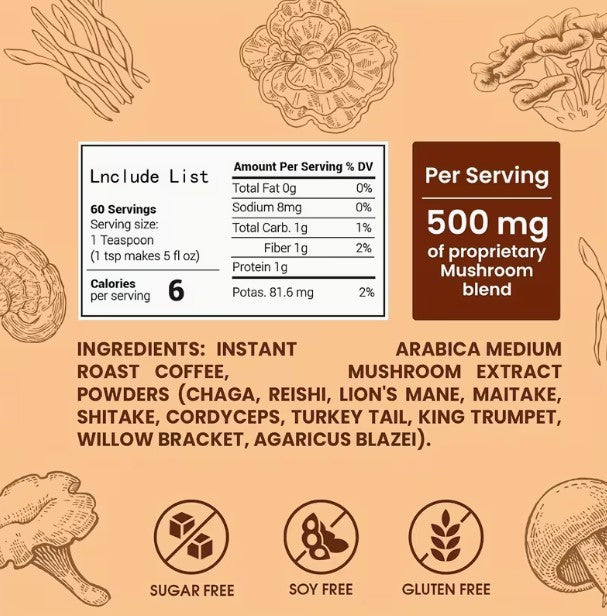 10 Mushrooms Coffee Alternative CLEAN INGREDIENTS No Chemicals 7oz