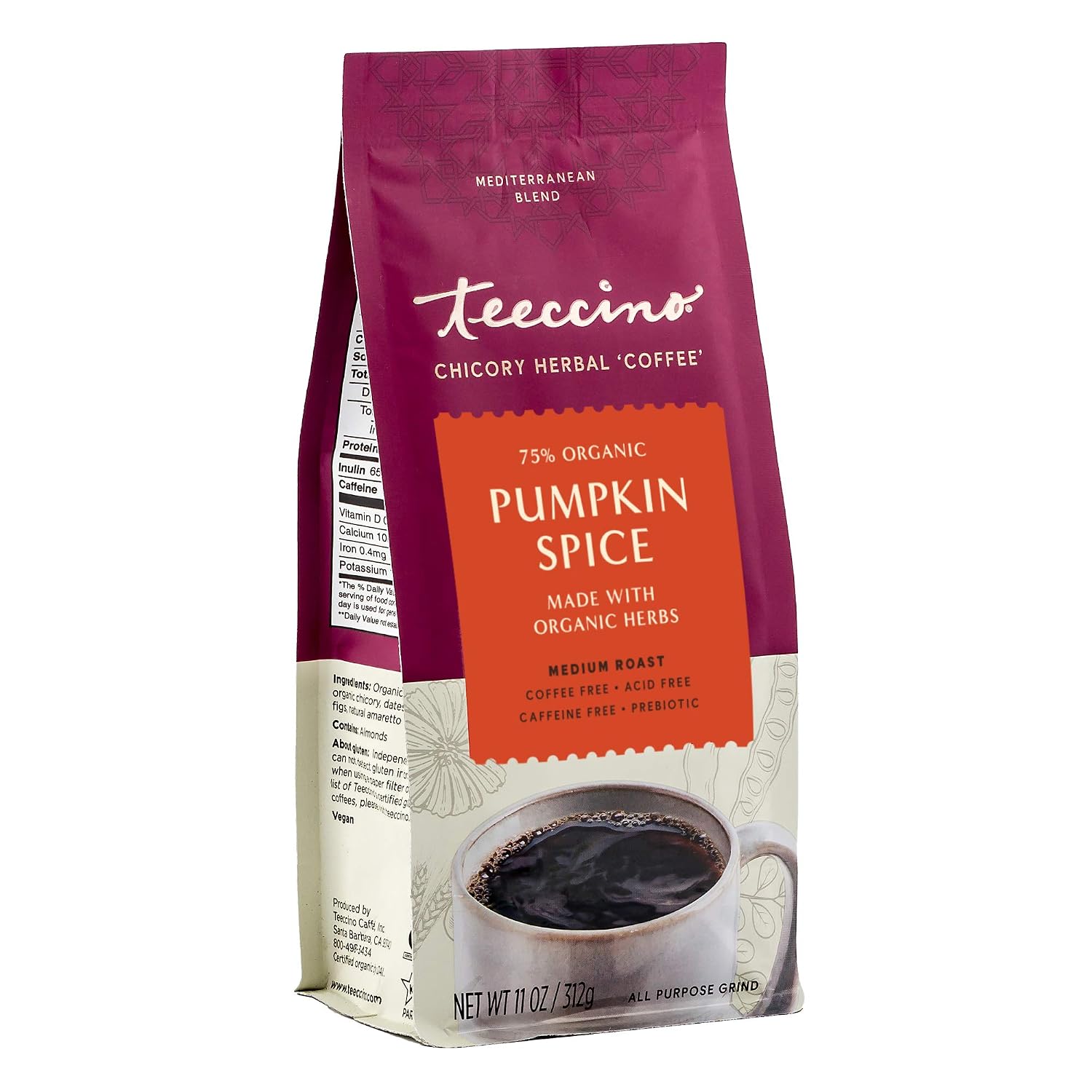 LIMITED EDITION! Teeccino Pumpkin Spice CHICORY (Dandelion) Coffee Alternative