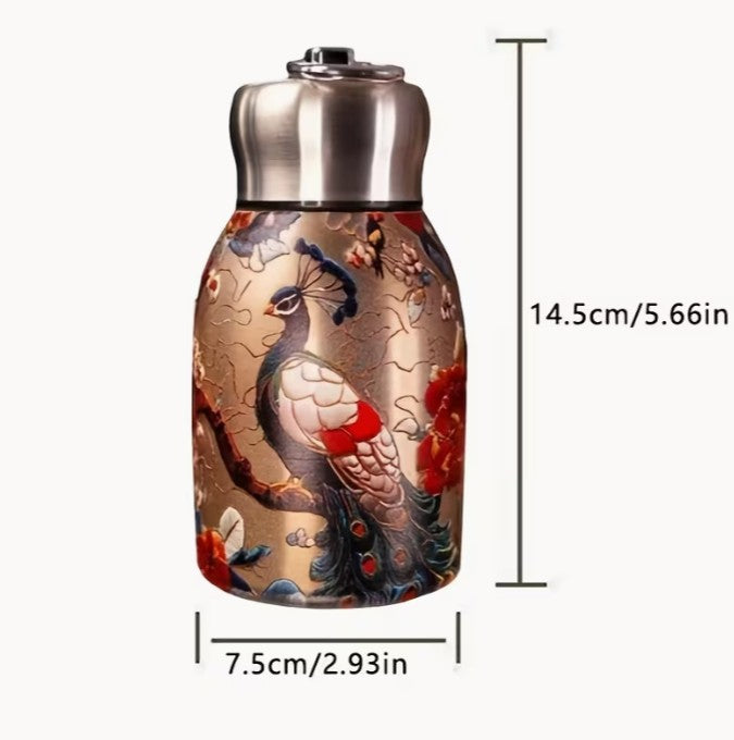 Beautiful Peacock Insulated Chubby Travel Water Bottle STAINLESS STEEL