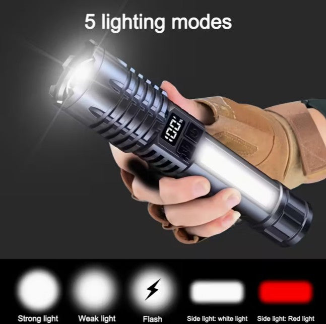 High-power Handheld Flashlight with Side Lamp - Telescopic Zoom (A-2-3)