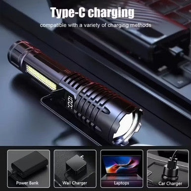 High-power Handheld Flashlight with Side Lamp - Telescopic Zoom (A-2-3)