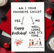 Hilarious Birthday Card for Mom - Favorite Child + Envelope