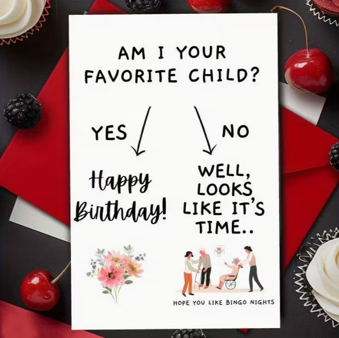Hilarious Birthday Card for Mom - Favorite Child + Envelope