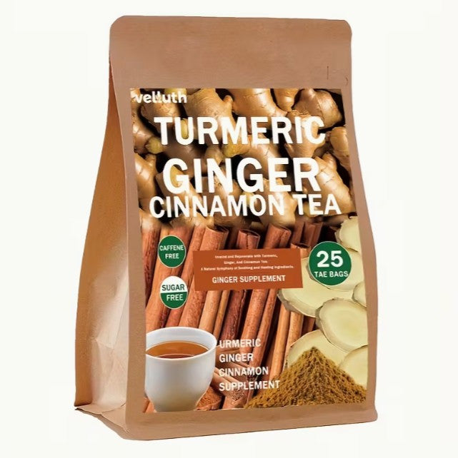 25pc 3-Ingredient Tea - Tumeric, Ginger & Cinnamon!  Caffeine Free NOTHING ARTIFICIAL (A-2-2)