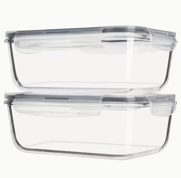 2pc Set of Triple-Thick GLASS Storage Container with Clamp Lid