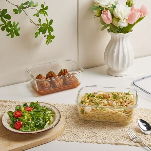 2pc Set of Triple-Thick GLASS Storage Container with Clamp Lid