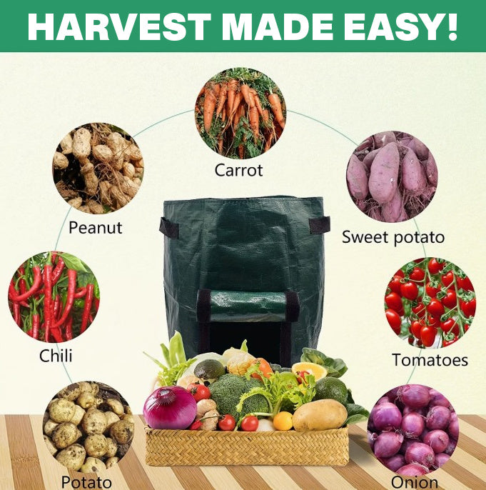 5 pack! Durable Garden Planting Bags with Reinforced Handle - For Potatoes, Tomatoes, and Other Vegetables & Fruits