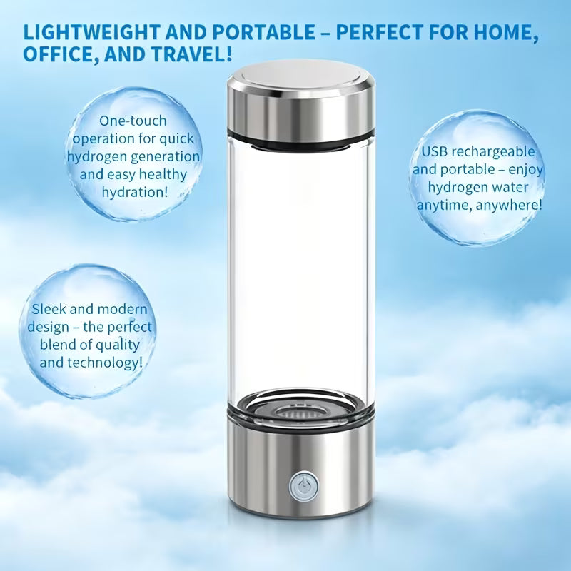 Hydrogen Water Bottle SPE/PEM Hydrolysis - Ready in 3 Minutes! Stainless Steel