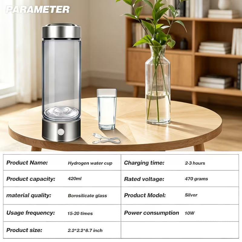 Hydrogen Water Bottle SPE/PEM Hydrolysis - Ready in 3 Minutes! Stainless Steel