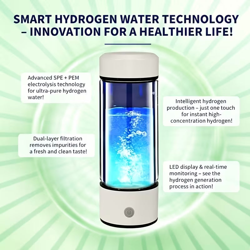 Hydrogen Water Bottle SPE/PEM Hydrolysis - Ready in 3 Minutes! Stainless Steel