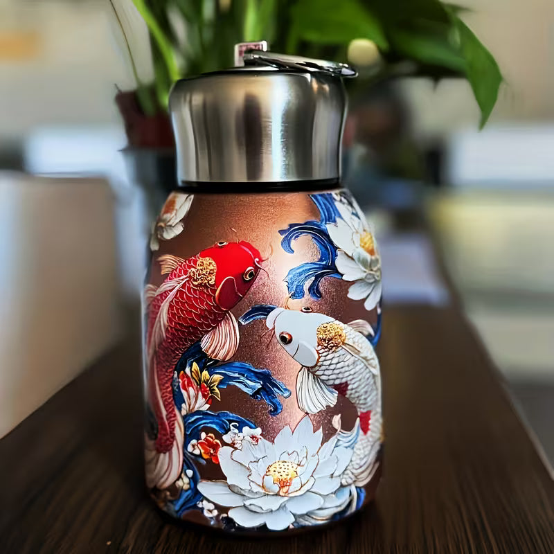 Incredible Koi Fish Insulated Chubby Travel Water Bottle STAINLESS STEEL 10oz