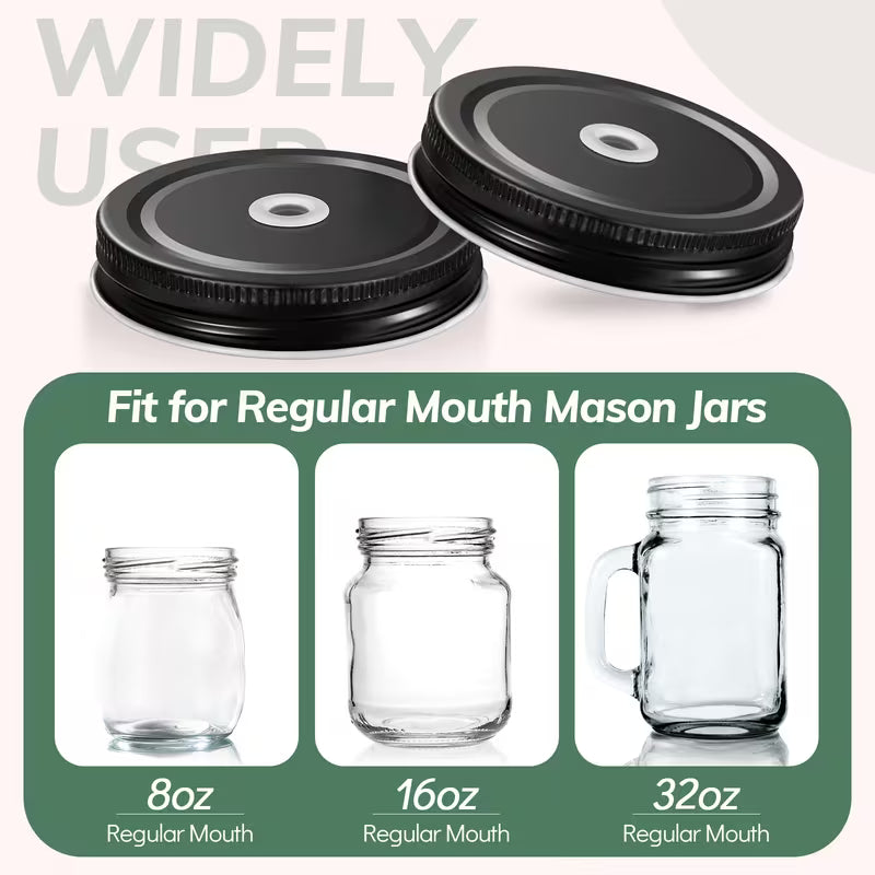 5 Pack Mason Jar Lid with Straw Hole Black STAINLESS STEEL