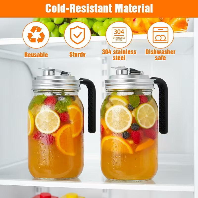 2 Pack Mason Jar Handle Pour Lid STAINLESS STEEL - Wide Mouth
