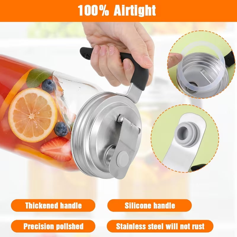 2 Pack Mason Jar Handle Pour Lid STAINLESS STEEL - Wide Mouth