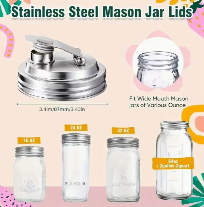 2-Piece Set of Stainless Steel Mason Jar Pour Top Cap Lids