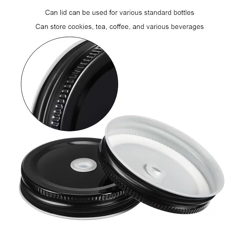5 Pack Mason Jar Lid with Straw Hole Black STAINLESS STEEL