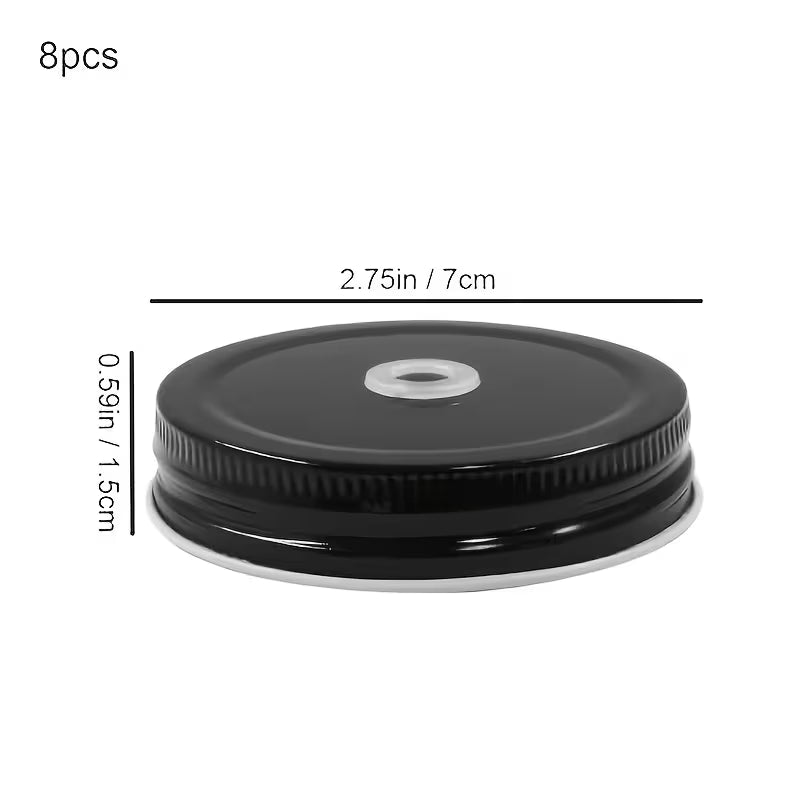 5 Pack Mason Jar Lid with Straw Hole Black STAINLESS STEEL