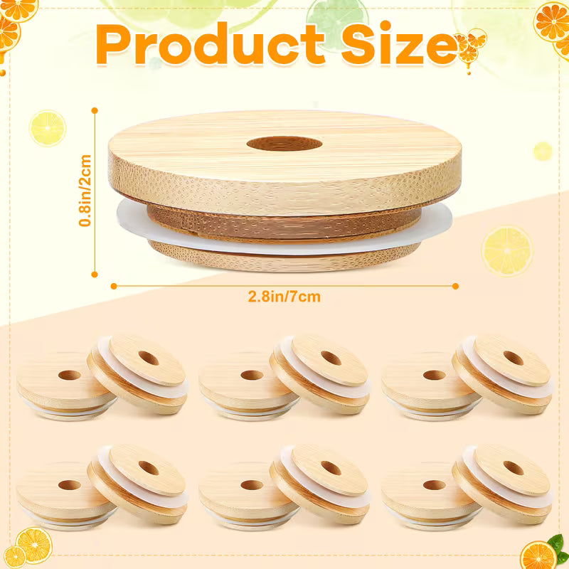 10 Pack Mason Jar NATURAL BAMBOO LIDS with Straw Hole - Convert Jars to Drinking Glasses!