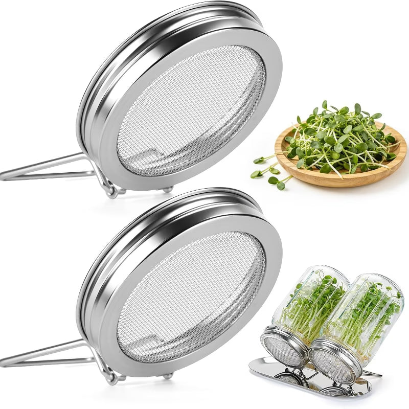 Mason Jar SPROUTING LID with Stand for Wide Mouth Jars Stainless Steel Seed Germinating Screens