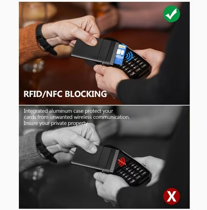 Mens RFID Blocking Wallet Aluminum Credit Card Holder with Magnetic Closure BLACK (A-1-3)