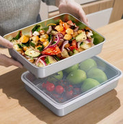 4pc Set LARGE Stainless Steel Container Dishes + Lids 10"x8" ()