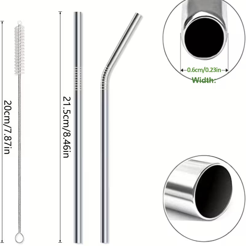 12-Piece Set of Stainless Steel METAL STRAWS & Cleaning Brushes