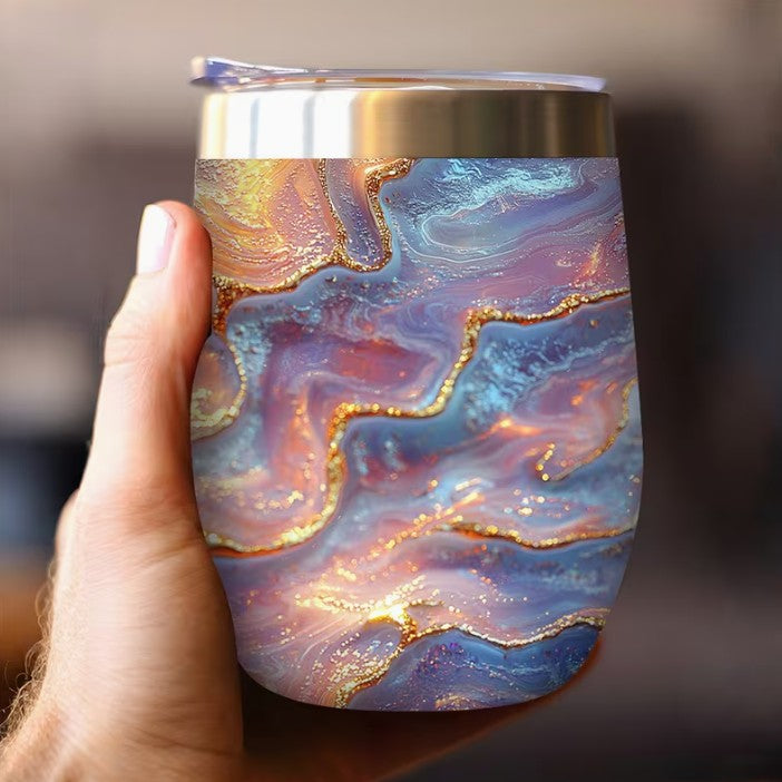 Wavy Opal Stone Stainless Steel Travel Insulated Sipper Tumbler Mug 12oz