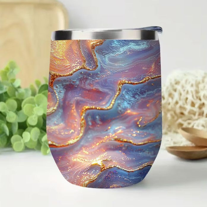 Wavy Opal Stone Stainless Steel Travel Insulated Sipper Tumbler Mug 12oz