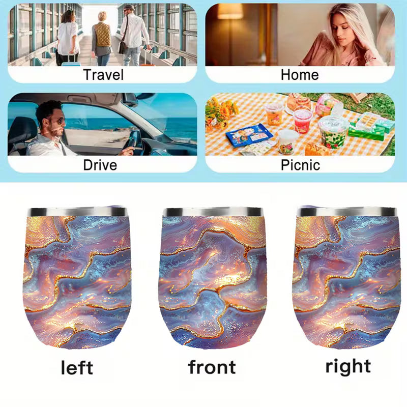 Wavy Opal Stone Stainless Steel Travel Insulated Sipper Tumbler Mug 12oz