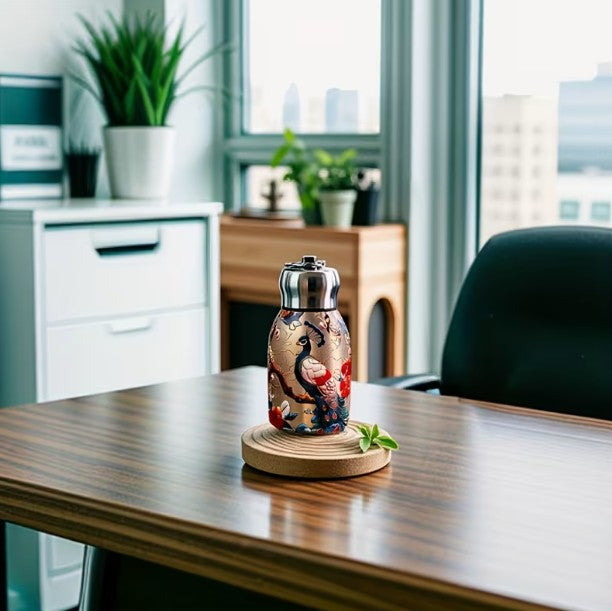 Beautiful Peacock Insulated Chubby Travel Water Bottle STAINLESS STEEL 10oz