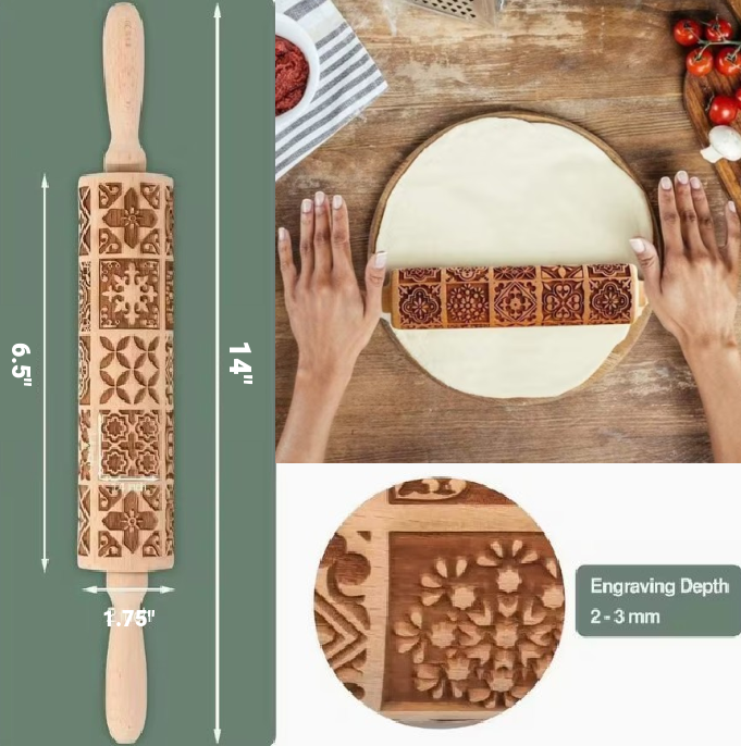 Damask Patterned Rolling Pin - Fantastic Gift Idea for Bakers!