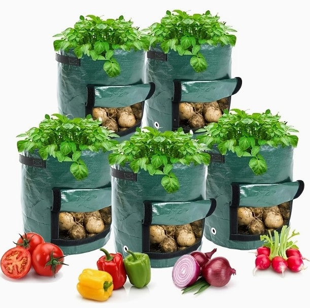5 pack! Durable Garden Planting Bags with Reinforced Handle - For Potatoes, Tomatoes, and Other Vegetables & Fruits