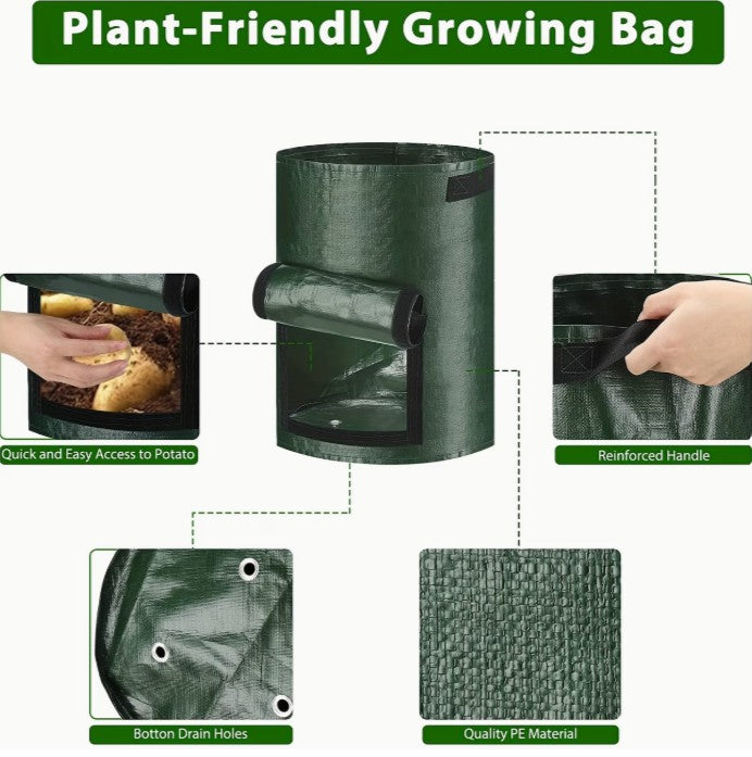 5 pack! Durable Garden Planting Bags with Reinforced Handle - For Potatoes, Tomatoes, and Other Vegetables & Fruits